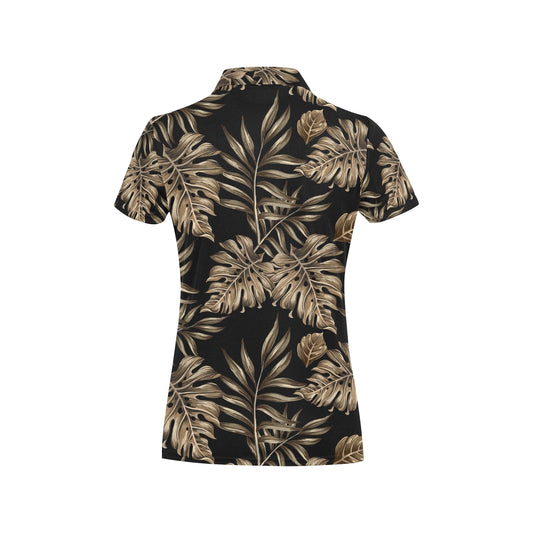 Brown Tropical Palm Leaves Women's Polo Shirt