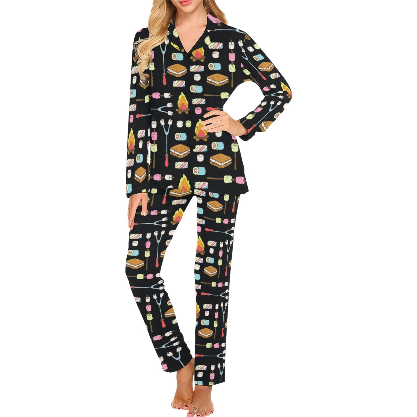 Camping Campfire Marshmallows Women's Long Pajama Set