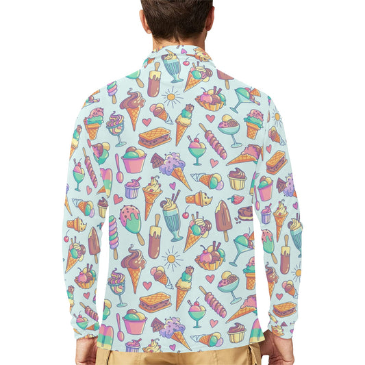 Ice Cream Pattern Print Design IC02 Long Sleeve Polo Shirt For Men's