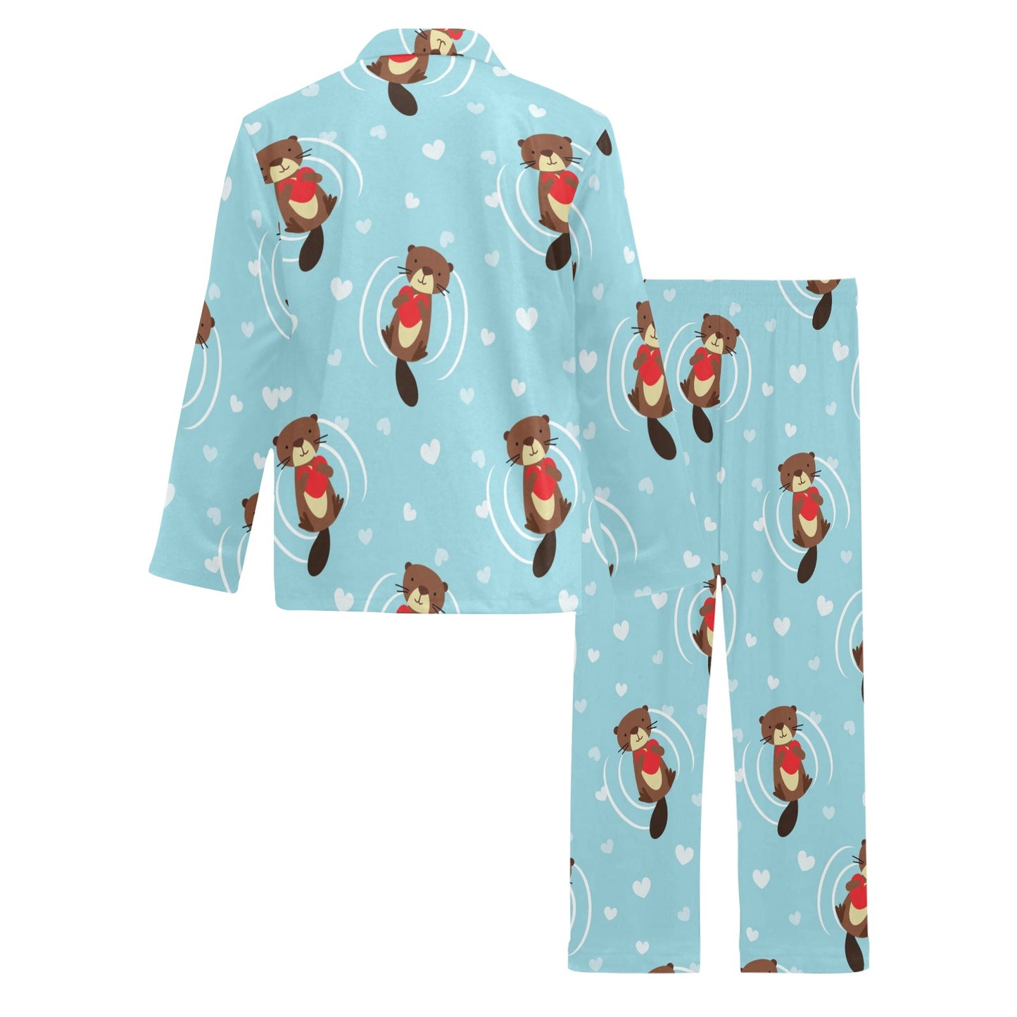 Sea Otter Cute Pattern Print Design 04 Men's Long Pajama Set