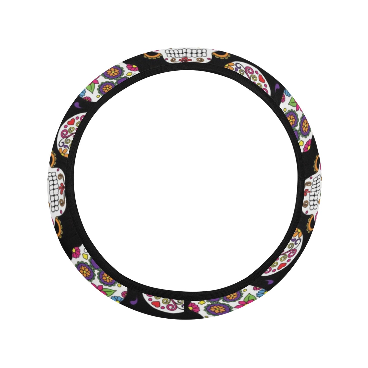 Sugar Skull Print Design LKS302 Steering Wheel Cover with Elastic Edge