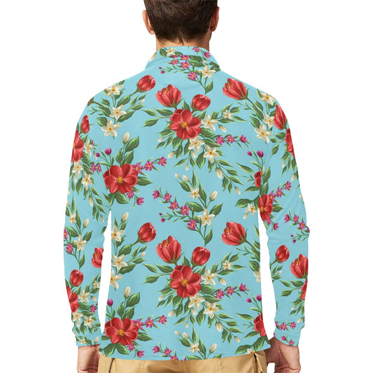 Summer Floral Pattern Print Design SF011 Long Sleeve Polo Shirt For Men's