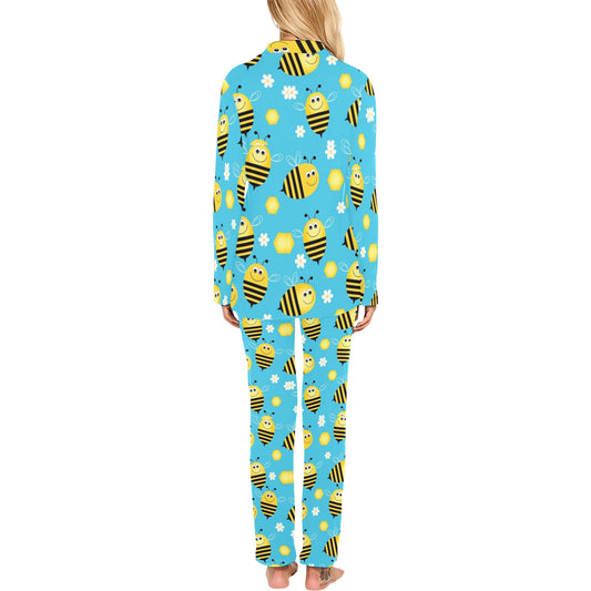 Bee Pattern Print Design BEE06 Women's Long Pajama Set