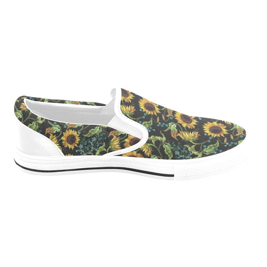 Sunflower Print Design LKS308 White Slip Ons Canvas Women's Shoes