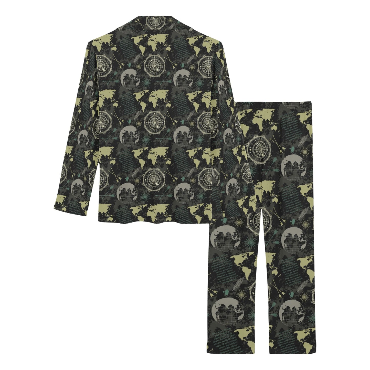 World Map Print Design LKS303 Women's Long Pajama Set