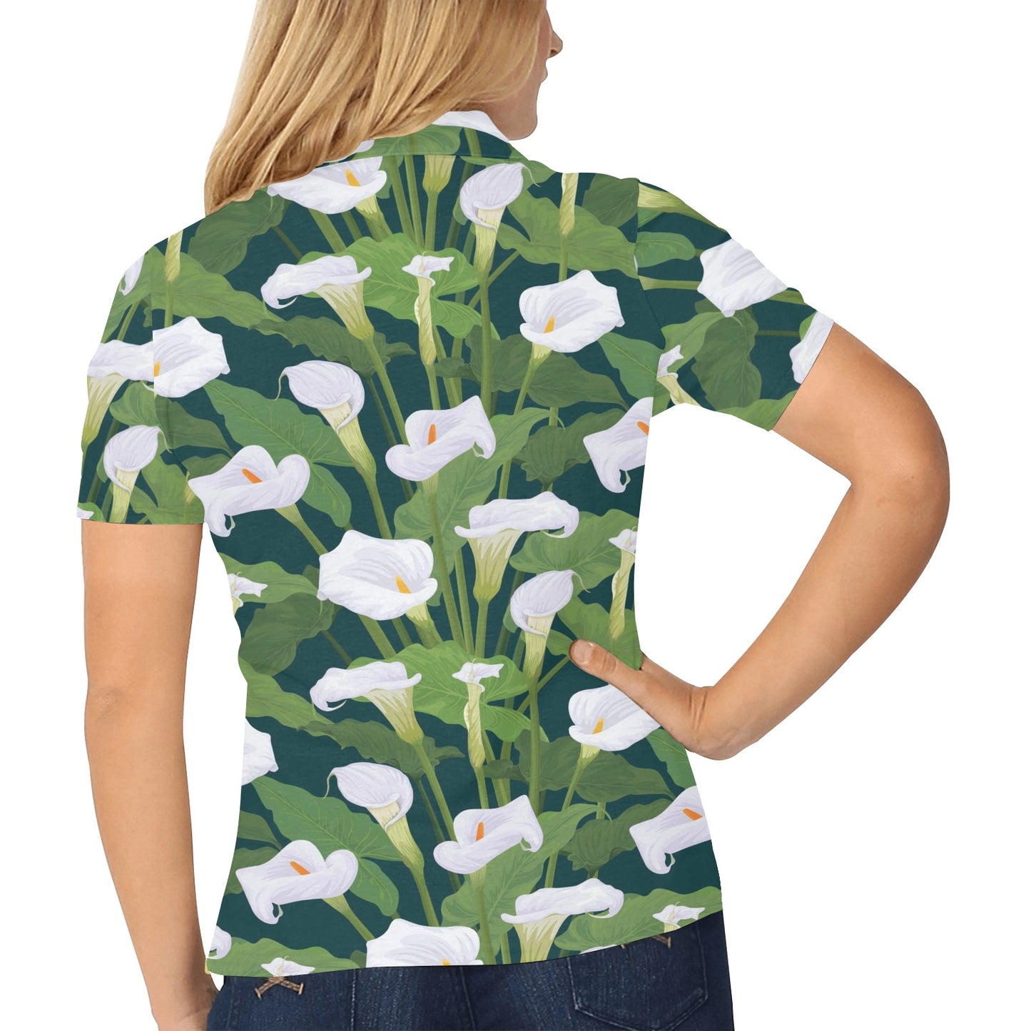 Lily Pattern Print Design 04 Women's Polo Shirt