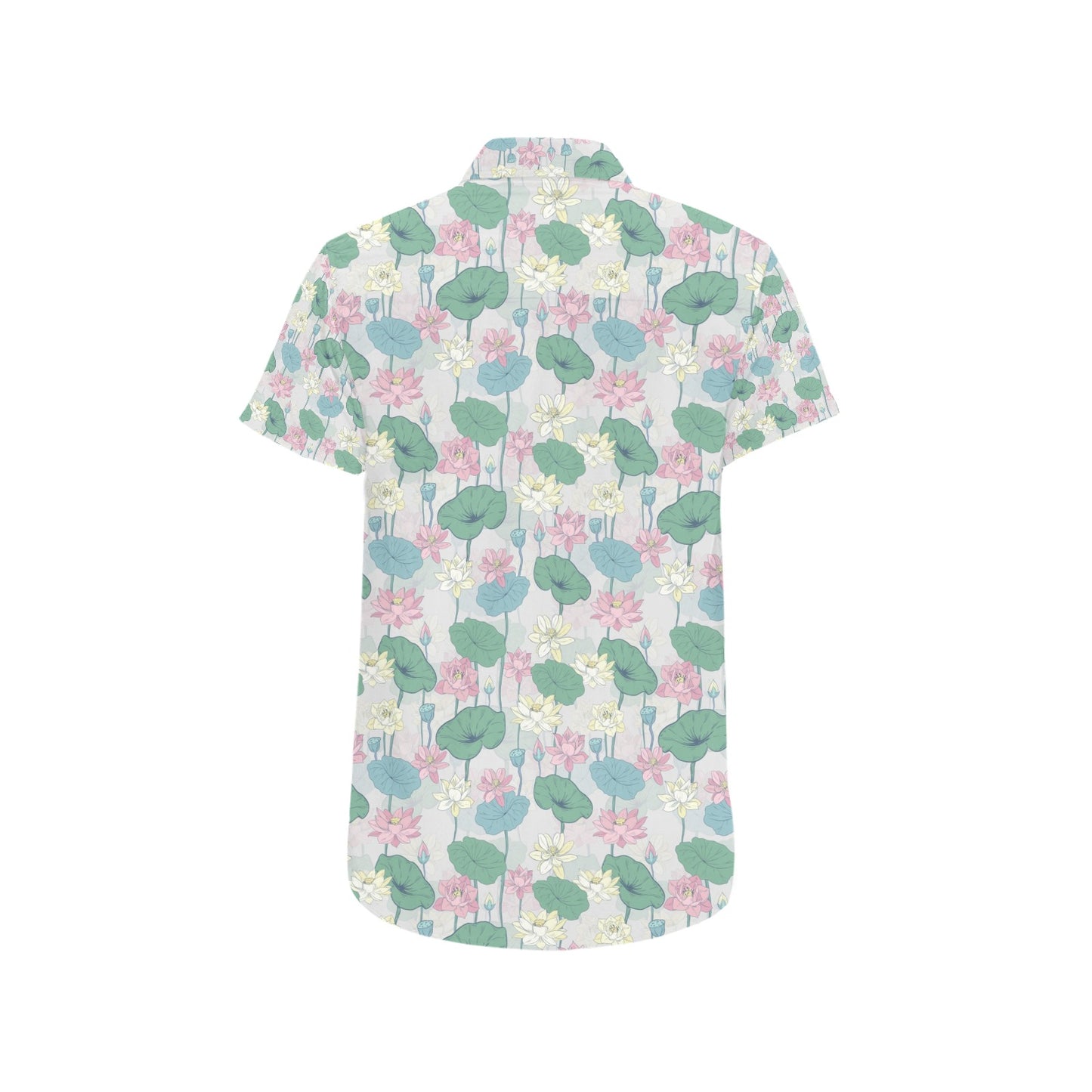 Water Lily Print Design LKS305 Men Short Sleeve Button Up Shirt