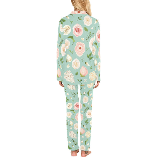 Lisianthus Pattern Print Design 01 Women's Long Pajama Set