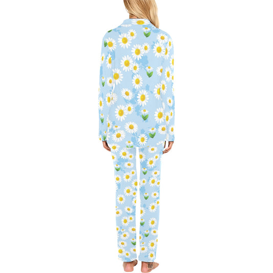 Daisy Pattern Print Design DS010 Women's Long Pajama Set