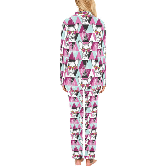 Chihuahua Cute Triangle Pattern Women's Long Pajama Set