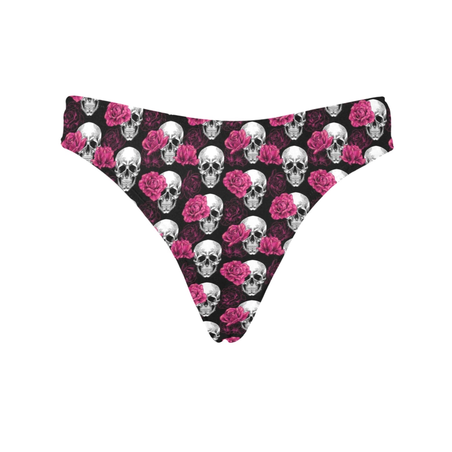 Pink Rose Skull Themed Print Women's Thongs
