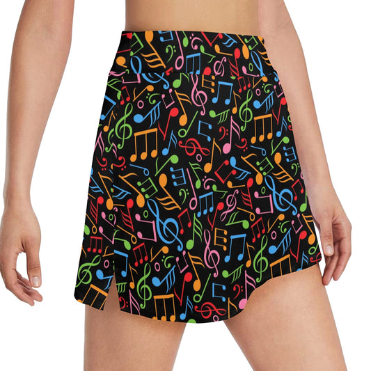 Music Note Colorful Themed Print 17" Golf & Pickleball Skort with Pockets