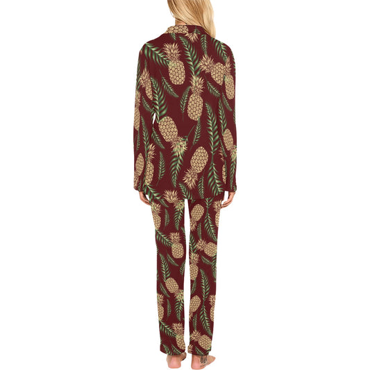Pineapple Pattern Print Design PP013 Women's Long Pajama Set