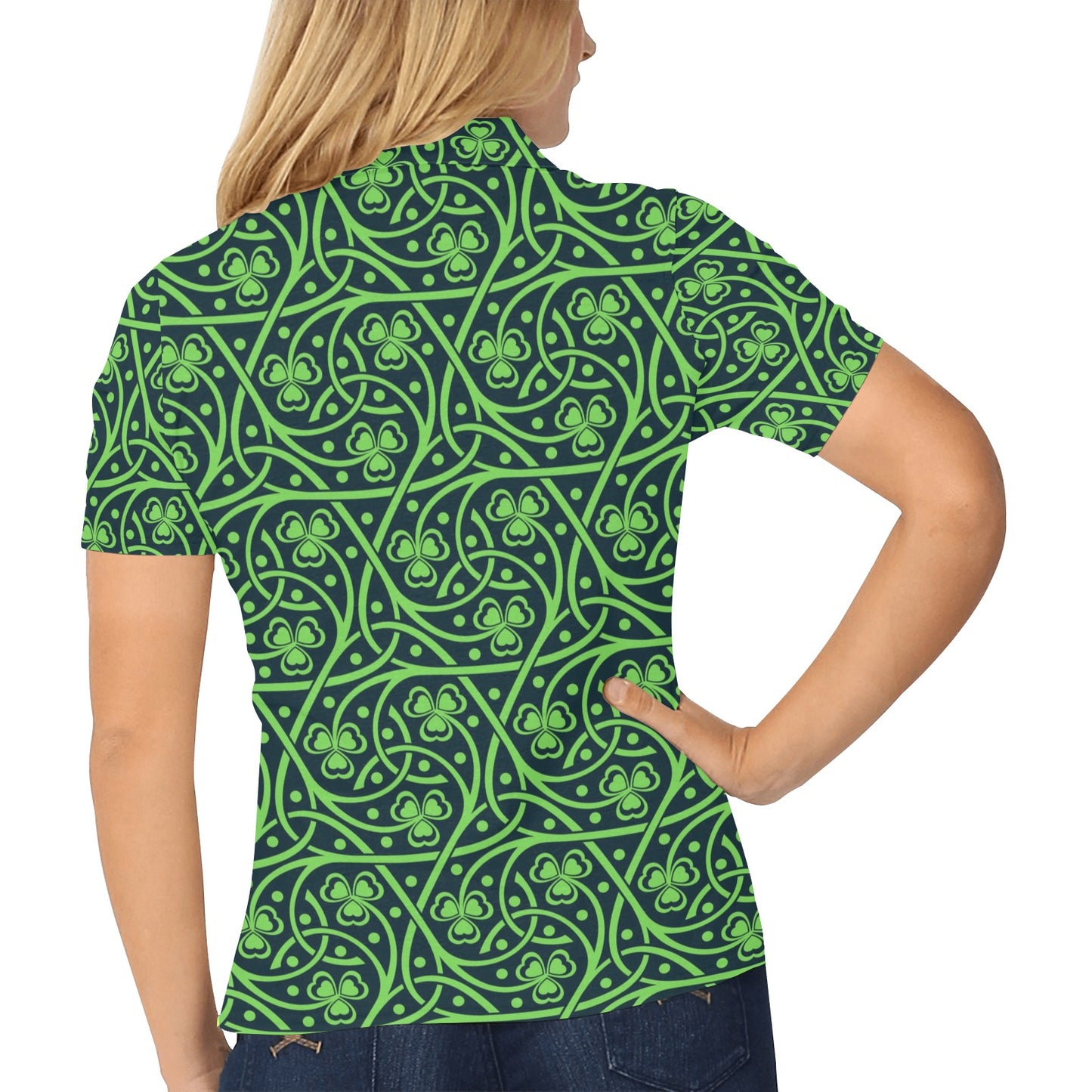 Shamrock Themed Print Women's Polo Shirt