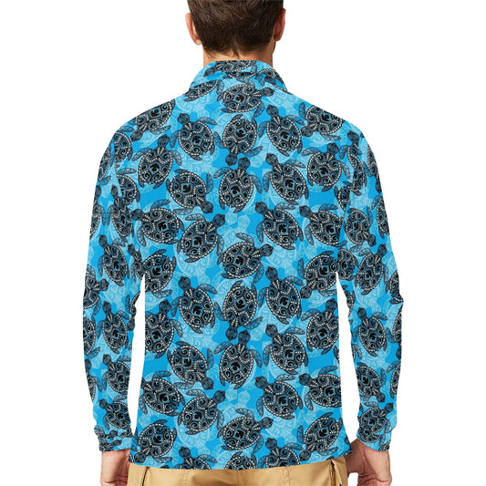 Tribal Pattern Print Design LKS307 Long Sleeve Polo Shirt For Men's