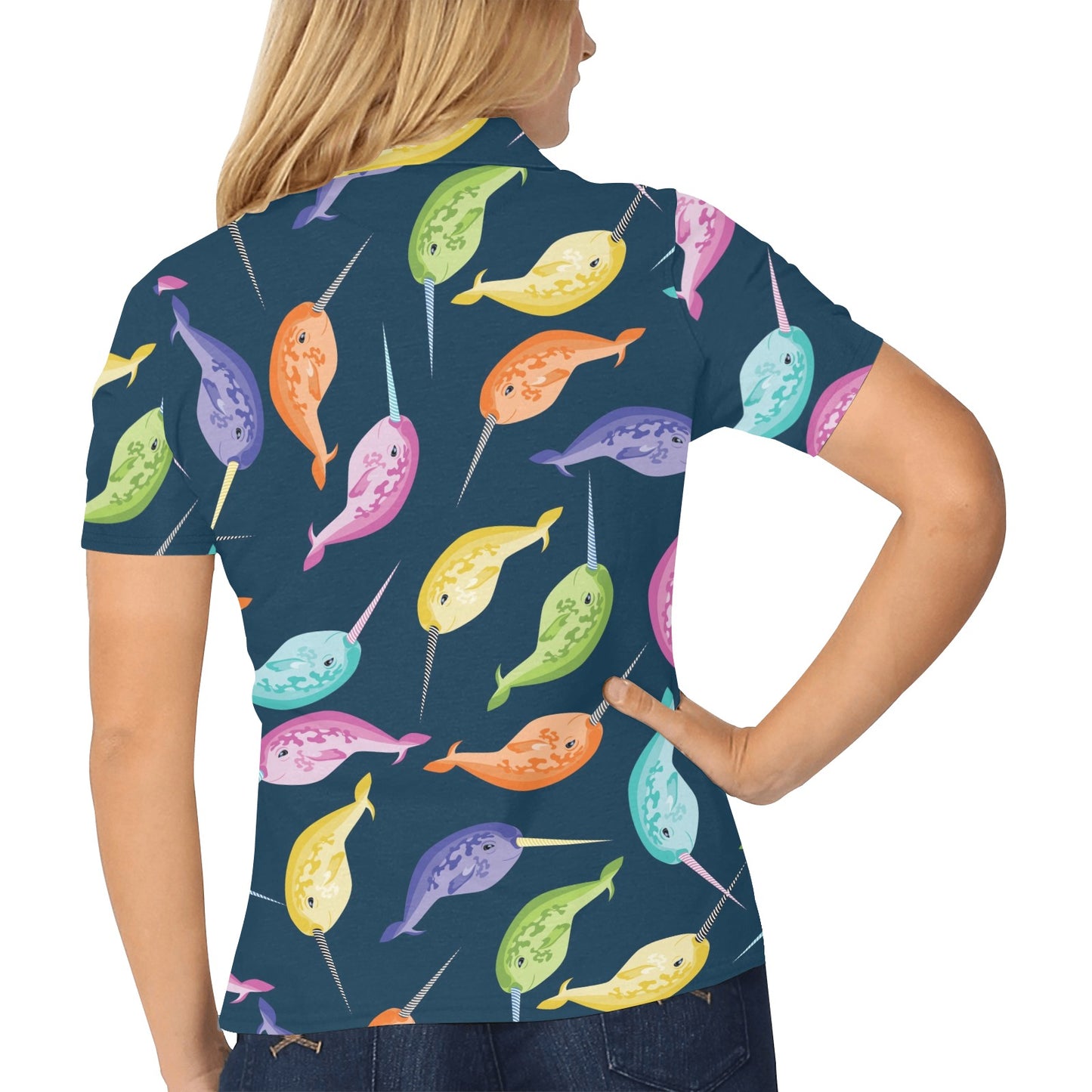 Narwhal Colorful Pattern Print Design 03 Women's Polo Shirt
