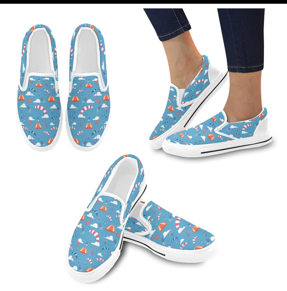 Skydiver Print Design LKS306 White Slip Ons Canvas Women's Shoes