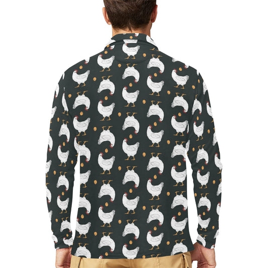 Chicken Pattern Print Design 06 Long Sleeve Polo Shirt For Men's