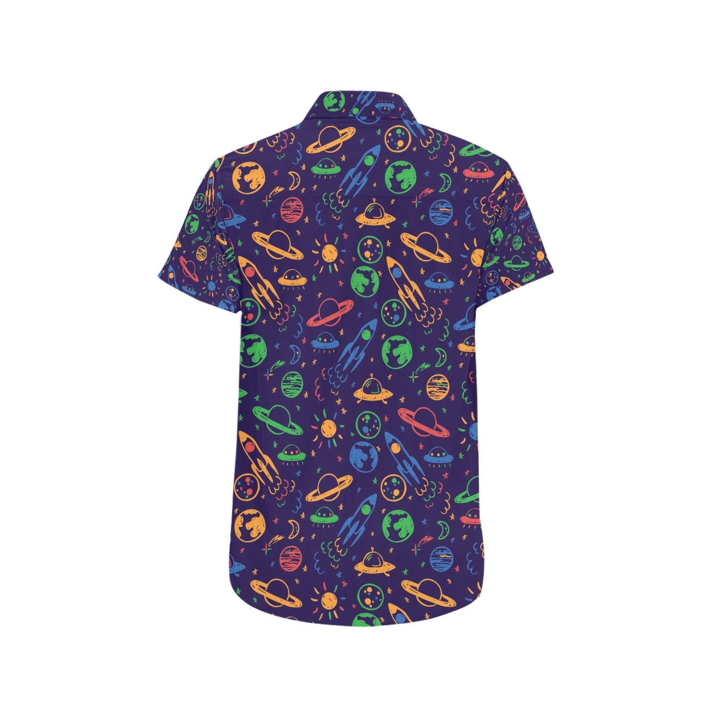 UFO Space Rocket Print Design LKS302 Men Short Sleeve Button Up Shirt