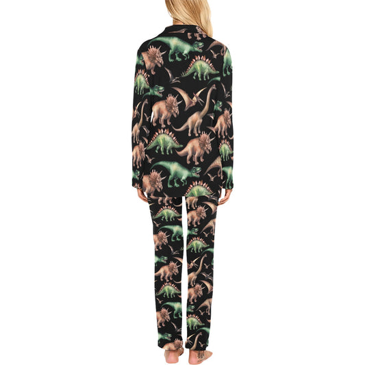 Dinosaur Print Pattern Women's Long Pajama Set