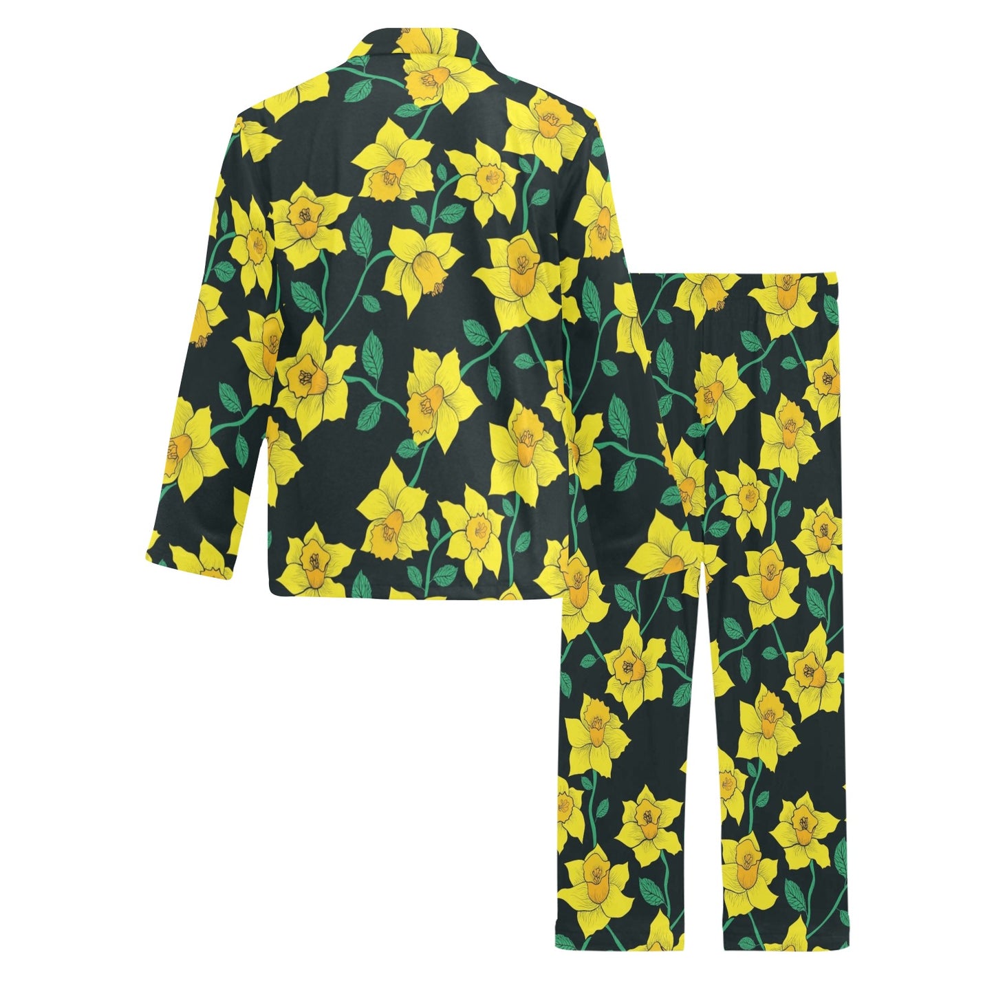 Daffodils Pattern Print Design DF03 Men's Long Pajama Set