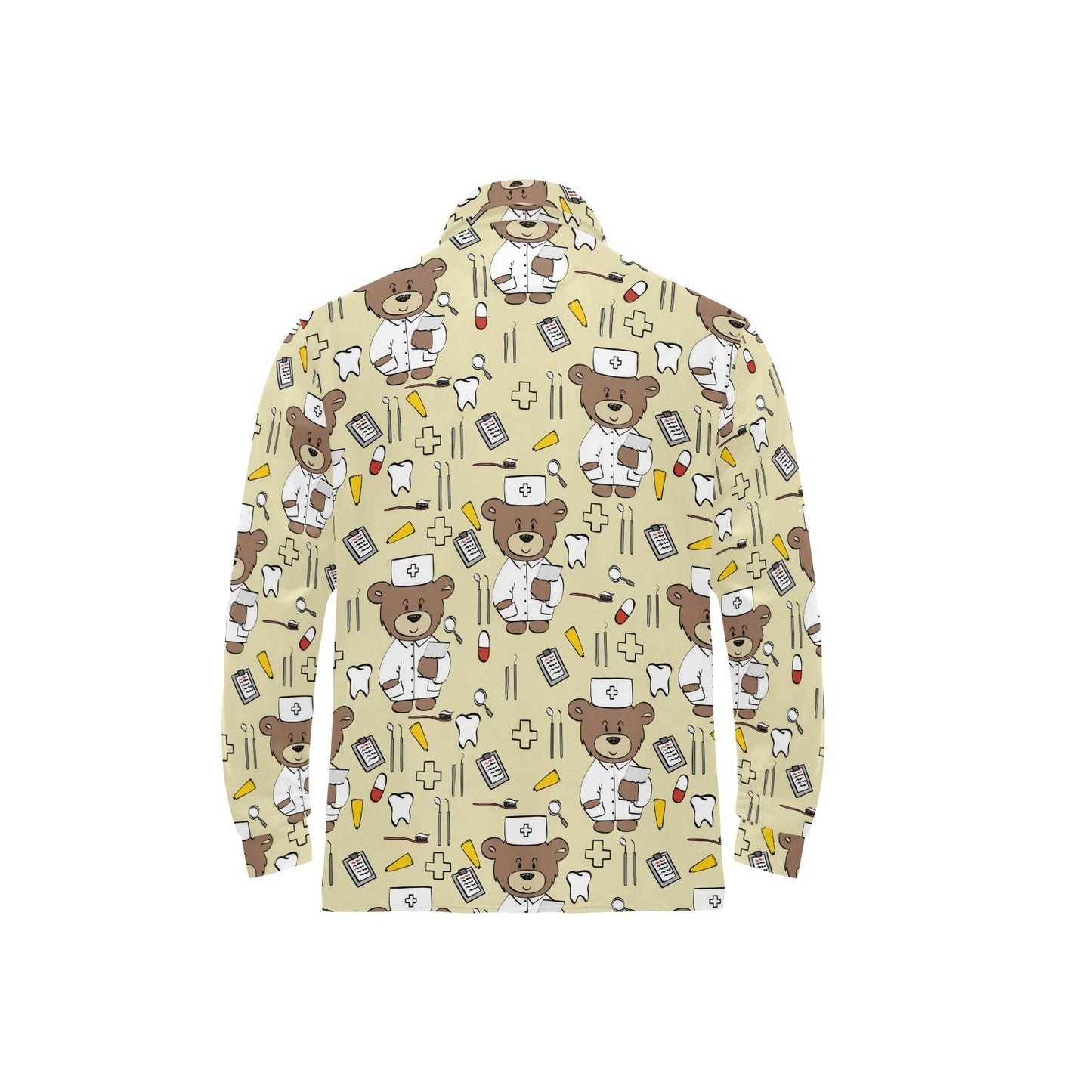 Nurse Bear Pattern Print Design A02 Long Sleeve Polo Shirt For Men's