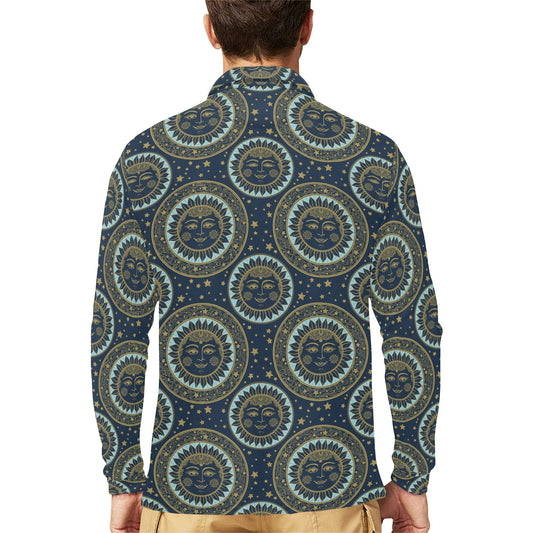 Boho Sun Dream Long Sleeve Polo Shirt For Men's
