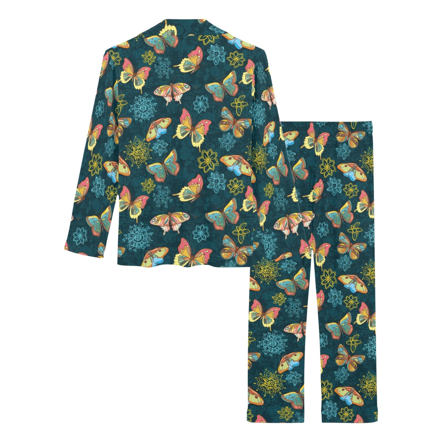 Butterfly Hand Draw Print Pattern Women's Long Pajama Set