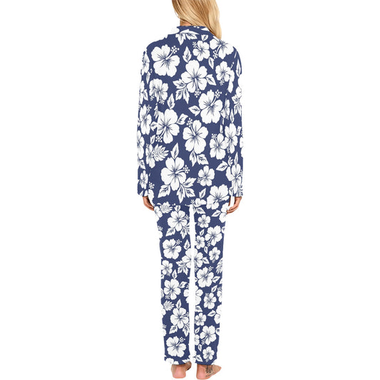 Hibiscus Pattern Print Design HB012 Women's Long Pajama Set