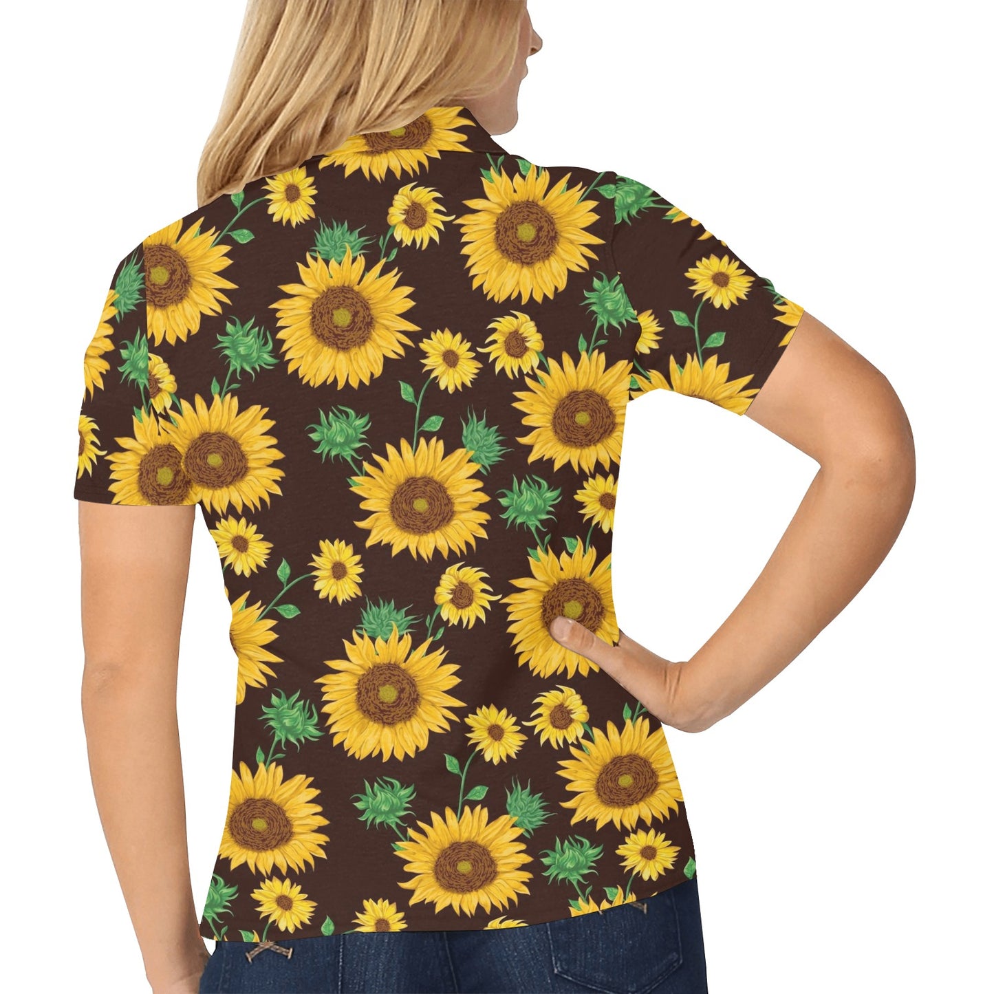 Sunflower Pattern Print Design SF01 Women's Polo Shirt