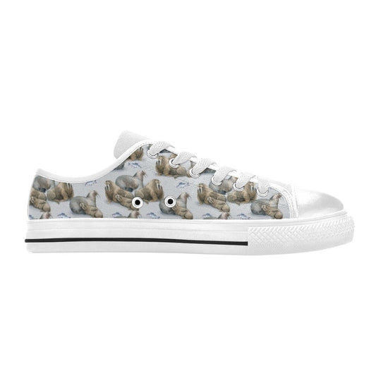 Walrus Print Design LKS401 Women's White Low Top Shoes