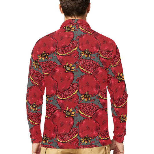 Pomegranate Pattern Print Design PG05 Long Sleeve Polo Shirt For Men's