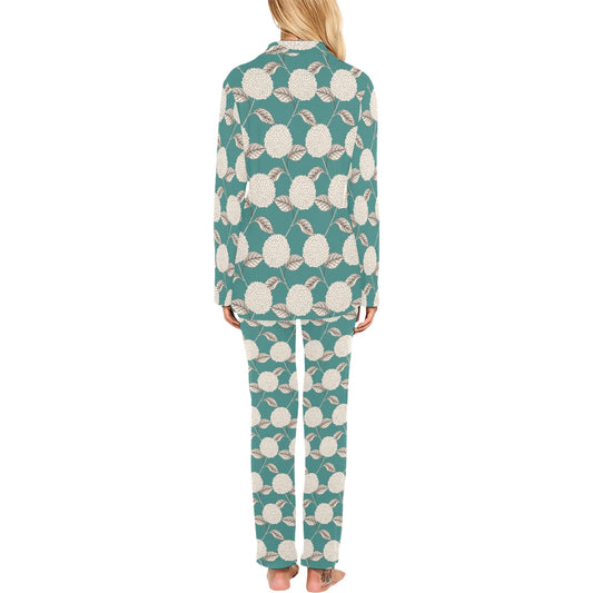 Hydrangea Pattern Print Design HD03 Women's Long Pajama Set
