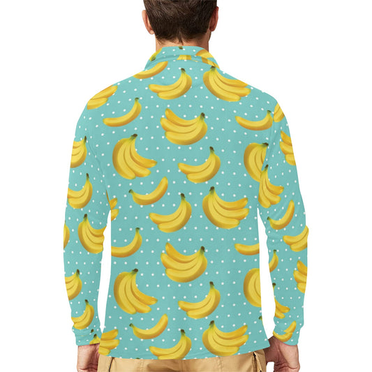 Banana Pattern Print Design BA02 Long Sleeve Polo Shirt For Men's