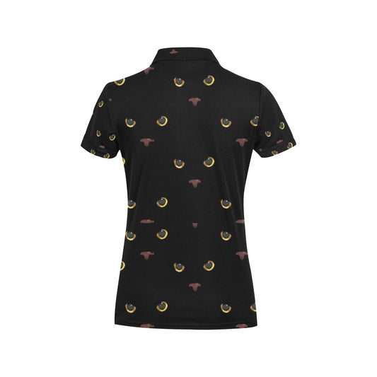 Black Cat Face Print Pattern Women's Polo Shirt