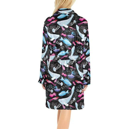 Manatee Pattern Print Design 02 Women's Fleece Robe