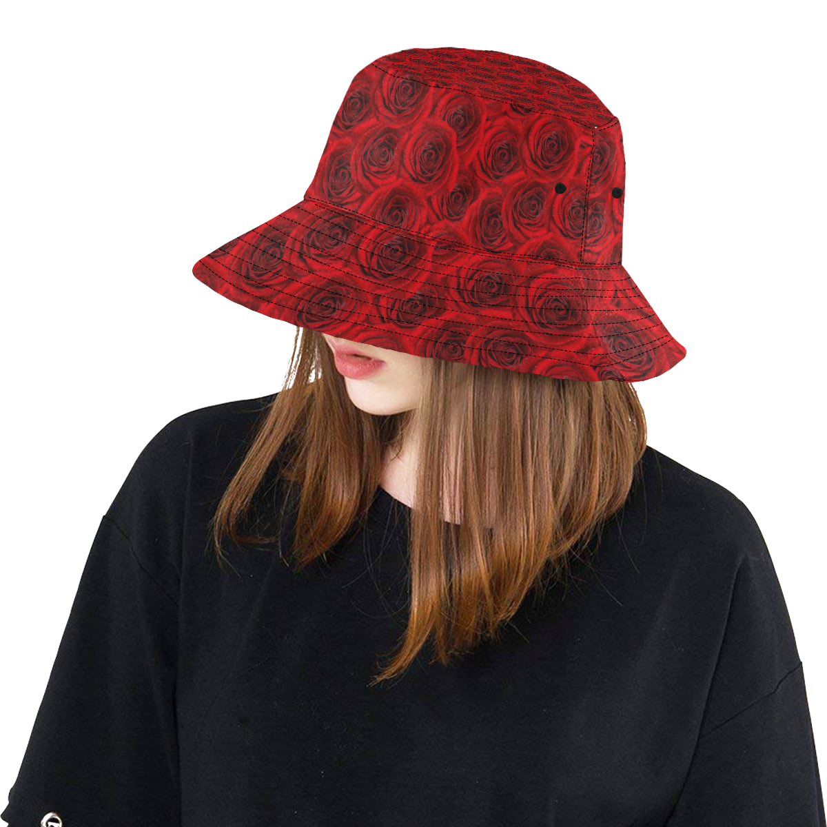 Rose Red Pattern Print Design RO04 Unisex Bucket Hat