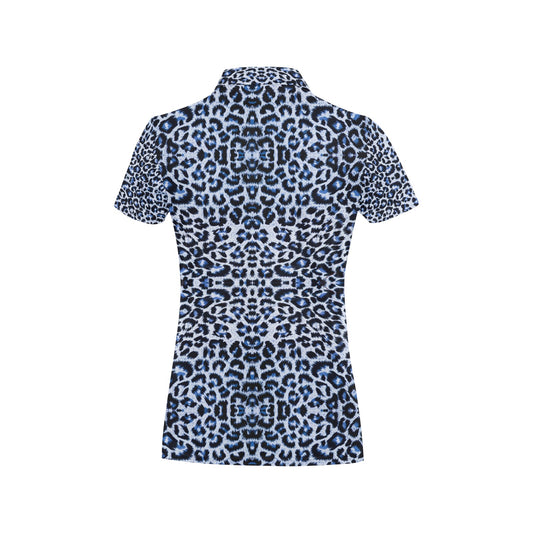 Leopard Blue Skin Print Women's Polo Shirt