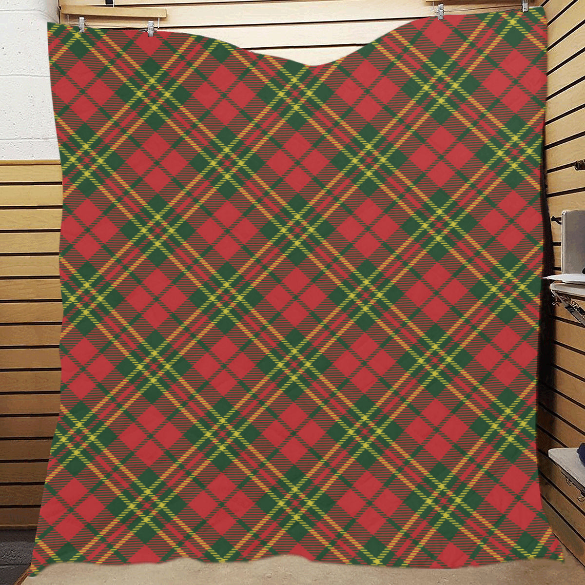 Plaid Holiday Pattern Print Design A01 Premium Quilt
