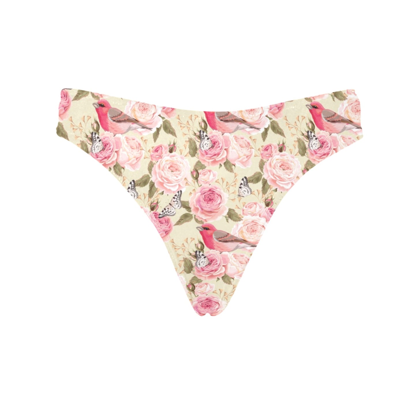 Bird Butterfly Pink Flower Print Pattern Women's Thongs