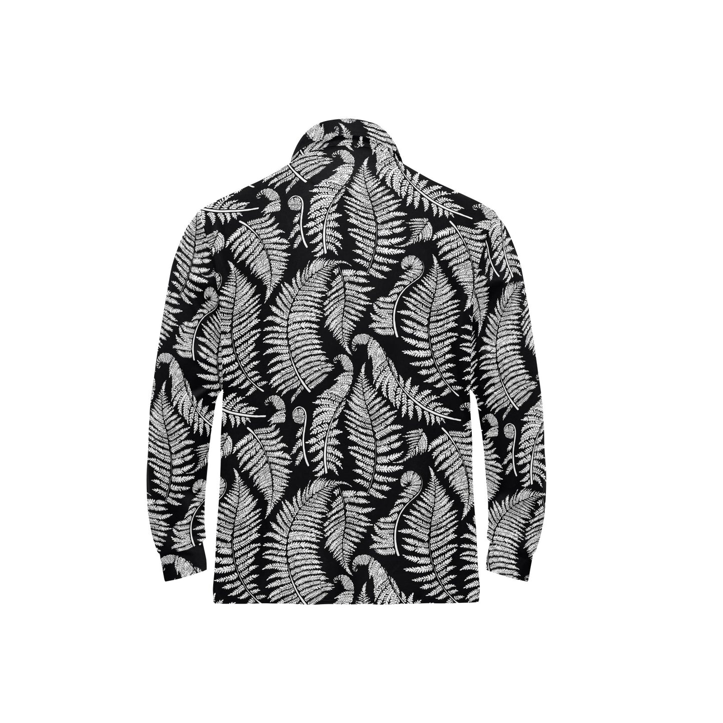 Fern Leave Black White Print Pattern Long Sleeve Polo Shirt For Men's