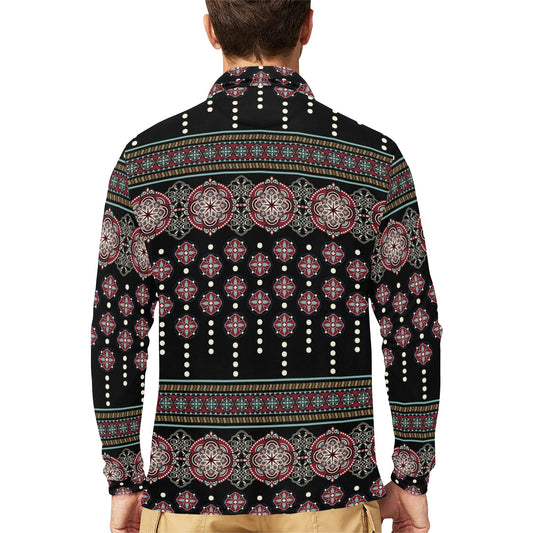 Ethnic Dot Style Print Pattern Long Sleeve Polo Shirt For Men's