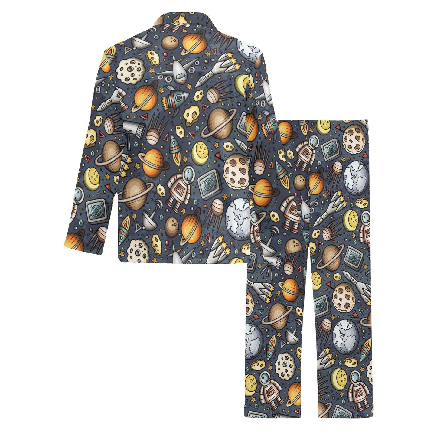 Space Pattern Print Men's Long Pajama Set
