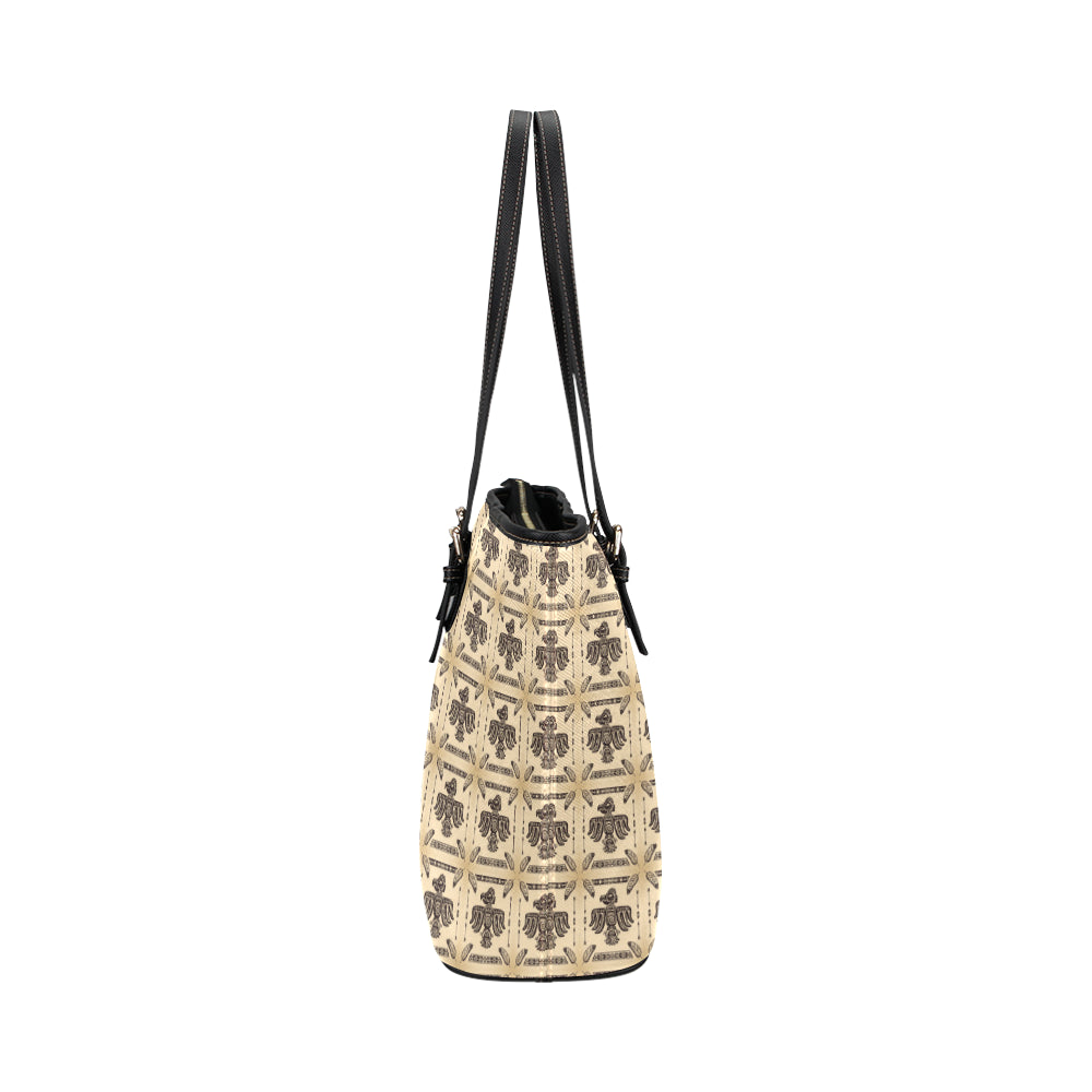 Native American Themed Design Print Leather Tote Bag