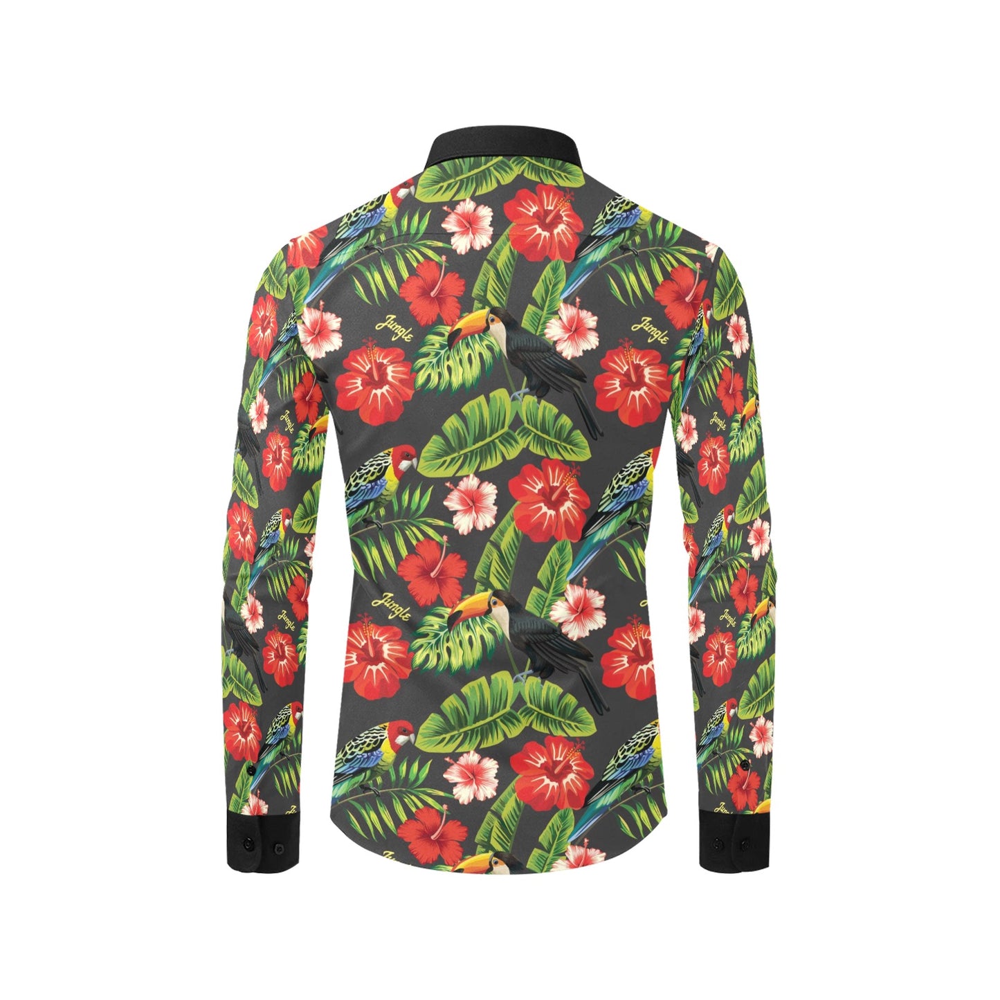 Hibiscus Red With Parrotprint Design LKS303 Men's Long Sleeve Dress Shirt