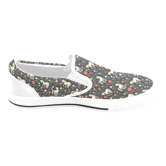 Unicorn Print Design LKS301 White Slip Ons Canvas Women's Shoes