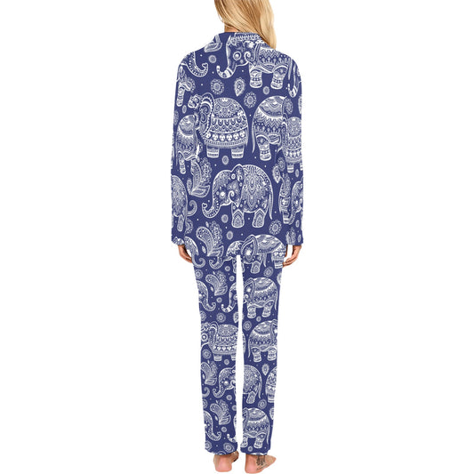 White Elephant Mandala Women's Long Pajama Set