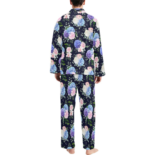 Hydrangea Pattern Print Design HD01 Men's Long Pajama Set