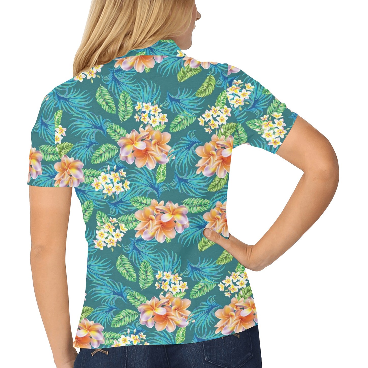 Plumeria Tropical Flower Design Print Women's Polo Shirt