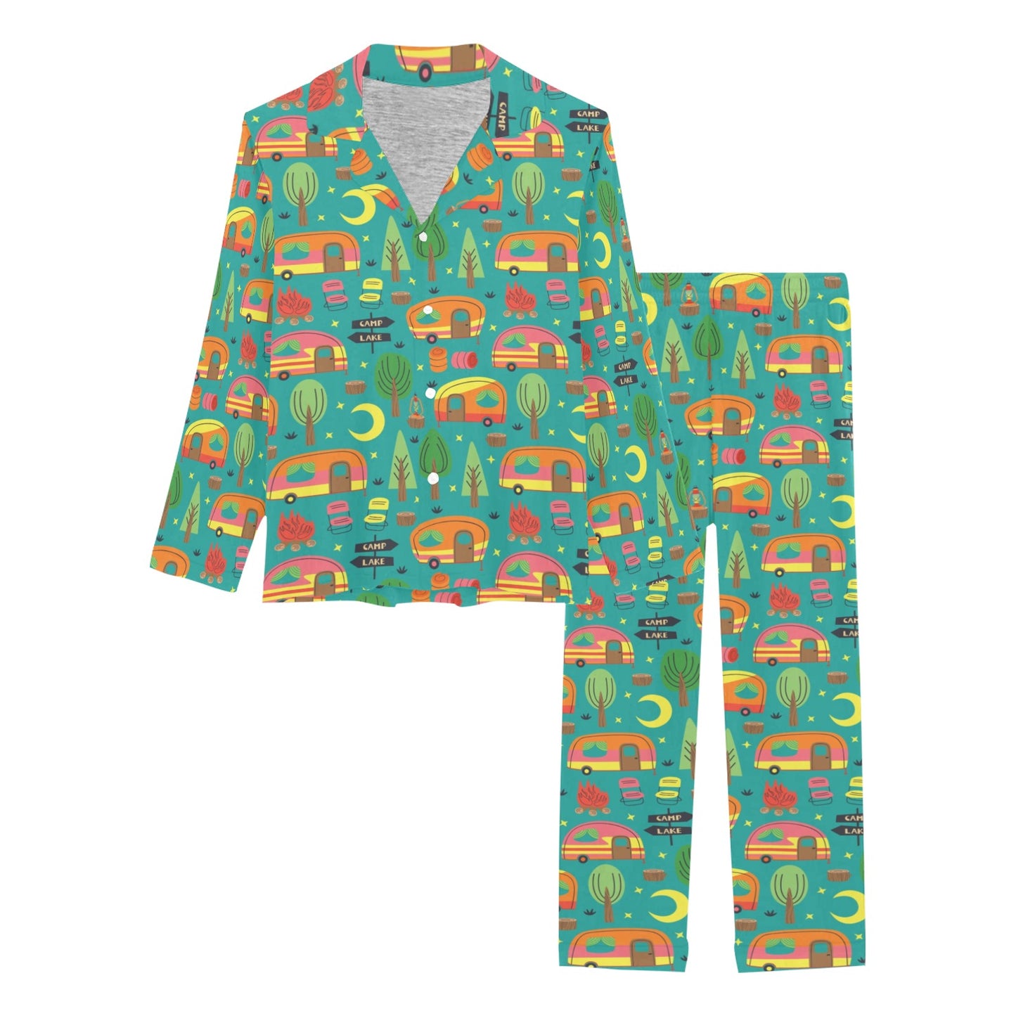 Camping Camper Pattern Print Design 05 Women's Long Pajama Set